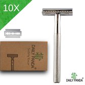 Daily Panda ®- Safety Razor scheermes zilver staal- +10x gratis scheermesjes- heren en dames- zero waste