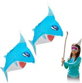 Relaxdays 2 x pinata haai - haaien piñata - 68 cm - verjaardag - zelf vullen - decoratie