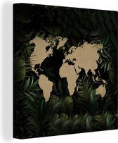Canvas Wereldkaart - 50x50 - Wanddecoratie Wereldkaart - Bloemen - Tropische planten