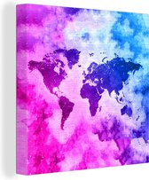 Canvas Wereldkaart - 90x90 - Wanddecoratie Wereldkaart - Rook - Kleuren