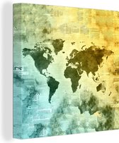 Canvas Wereldkaart - 90x90 - Wanddecoratie Wereldkaart - Waterverf - Kleuren