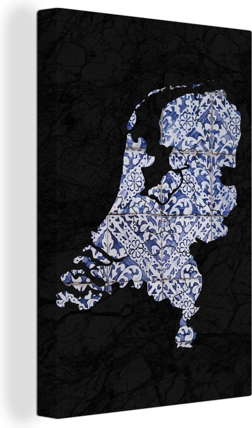 Canvas Schilderij Kaart - Nederland - Delfts blauw 20x30 cm - Wanddecoratie | bol.com