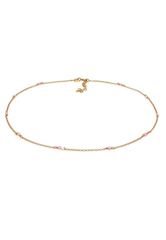 Collier Elli Choker du cou pour femme Trend en filigrane avec des perles de quartz rose en Argent sterling 925 plaqué or
