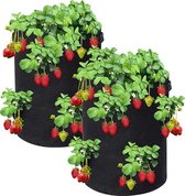 Aardbeienzak - Zwart - Ø35x45cm - 38 liter - 8 extra gaten rondom - Ruimte voor 14 aardbeienplanten - Kweekzak voor aardbeien