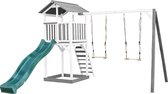 AXI Beach Tower Aire de Jeux avec Toboggan en Vert, 2 Balançoires & Bac à Sable - Grande Maison Enfant extérieur en Gris & Blanc - Cabane de Jeu en Bois FSC