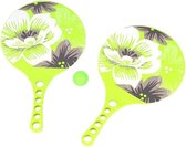 Kunststof beachball set groen hibiscus print - Strand balletjes - Rackets/batjes en bal - Tennis ballenspel