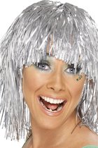 2x stuks zilveren glitter folie dames pruik - Carnaval Disco Seventees pruiken