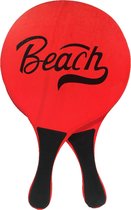Houten beachball set neon rood - Strand balletjes - Rackets/batjes en bal - Tennis ballenspel