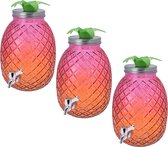 3x stuks glazen drank dispenser ananas roze/oranje 4,7 liter - Dranken serveren - Drankdispensers