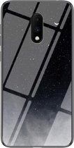 Voor OnePlus 7 Sterrenhemel Geschilderd Gehard Glas TPU Schokbestendig Beschermhoes (Star Crescent Moon)