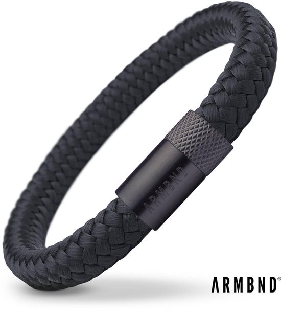 ARMBND® Heren armband - Zwart Touw met Zwart Staal - Maat S - 20 cm lang -  Origineel... | bol.com