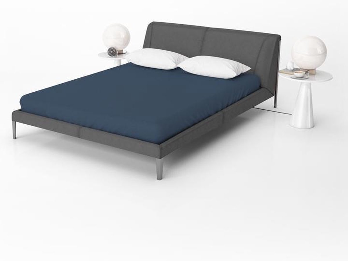 Jersey Hoeslaken Blauw Lits-Jumeaux - 160/180 x 200 cm