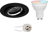 Mi-Light MiBoxer - LED Spot Set GU10 - Smart LED - Wifi LED - Slimme LED - 4W - RGB+CCT - Aanpasbare Kleur - Dimbaar - Luxino Aerony Pro - Inbouw Rond - Mat Zwart - Kantelbaar - Ø82mm