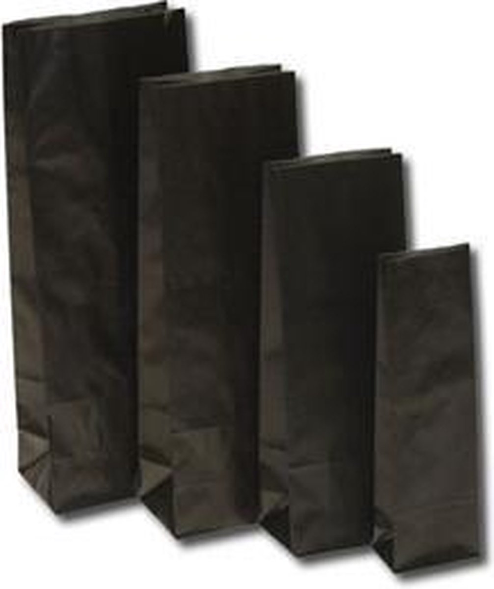 Goedkoopste Eco Blokbodemzakjes Zwart Kraft Papier Vetvrij 105x65x280mm - 100 st