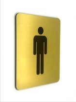 Deurbordje Toilet - WC bordjes – Tekstbord WC – Toilet bordje – WC - Bordje – WC Heren Toilet – Man - Geborsteld Goud Look – Pictogram - Zelfklevend – 10 cm x 12 cm x 1,6 mm - 5 Jaar Garantie