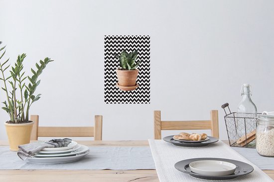 Sticker Muursticker Plantes - Plante aux feuilles rayées pour fond en zigzag - 20x30 cm - feuille autocollante - sticker mural repositionnable