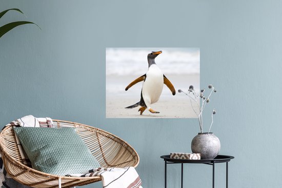 Sticker Muursticker Pingouins - pingouin court sur la plage - 40x30 cm - film adhésif autocollant - sticker mural repositionnable
