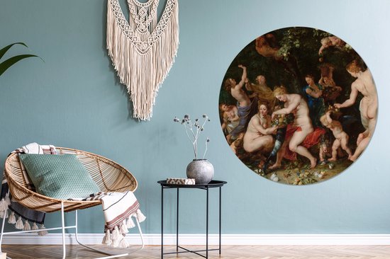 Nymphes remplissent la corne d'abondance - Peinture de Peter Paul Rubens Assiette en plastique de cercle mural