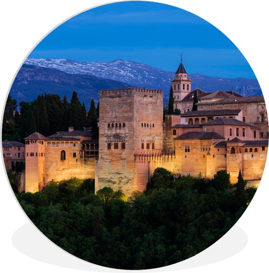 WallCircle - Wandcirkel ⌀ 90 - Verlichte muren van het Alhambra in Spanje - Ronde schilderijen woonkamer - Wandbord rond - Muurdecoratie cirkel - Kamer decoratie binnen - Wanddecoratie muurcirkel - Woonaccessoires - Merkloos