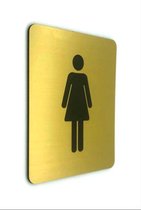 Deurbordje Toilet - WC bordjes – Tekstbord WC – Toilet bordje – WC - Bordje – WC Dames Toilet – Vrouw - Geborsteld Goud Look – Pictogram - Zelfklevend – 10 cm x 12 cm x 1,6 mm - 5