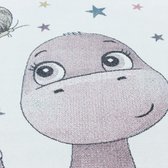 Vrolijk kinderkamer vloerkleed Funny - Dino - roze - 80x150 cm