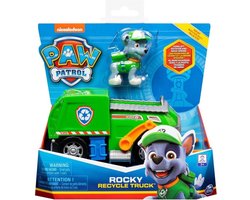 foto van PAW Patrol - Rocky's Recycle Truck - speelgoedauto met speelfiguur - 80% gerecycled plastic - duurzaam speelgoed