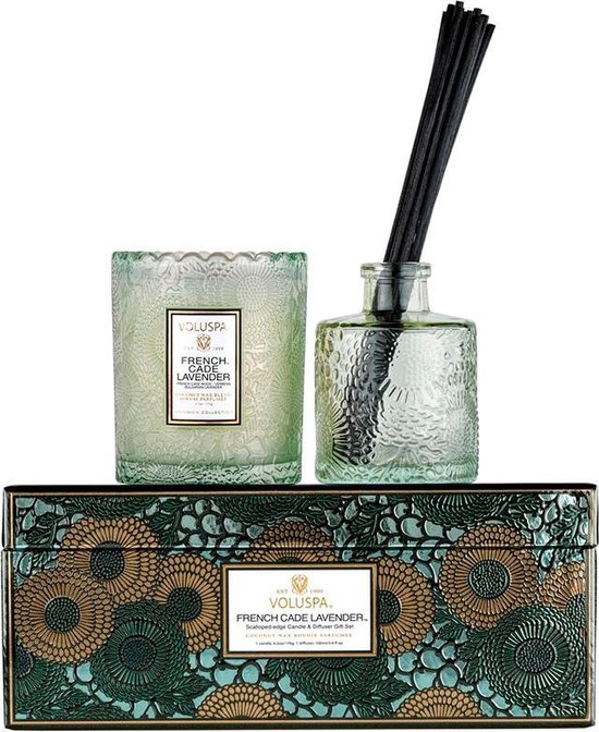 Voluspa Geurkaars French Cade Lavender Scalloped Candle + Reed Diffuser Gift Set