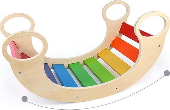 Foto: Leer speel regenboog schommelstoel klimframe balanceerbord