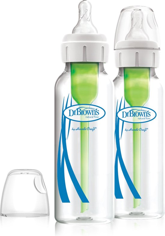 Babyflesje - Dr. Brown's Options+ Anti-Colic Babyfles - Smalle halsfles - Glas - 250ml - 2 stuks