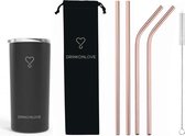 DRINKONLOVE - RUSH BLACK + COMFY ROSÉ GOLD - Drinkbeker met rvs rietjes- Zwart- Rosé goud- 470ml -  rietjes 21.5cm