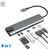 Youressentialss® 8-in-1 USB-C Adapter | USB-C Hub macbook pro/macbook air | 4K HMDI | 5Gbps |  2x USB 3.0 | Oplader | SD/TF kaart |