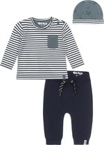 Dirkje Bio Basic SET(3delig) Blauwe broek, Shirt gestreept en mutsje - Maat 50