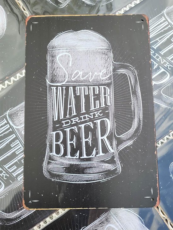 Save water | Drink beer | wandborden metaal | 20 x 30cm