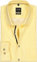 OLYMP Luxor modern fit overhemd - geel met wit mini dessin (contrast) - Strijkvrij - Boordmaat: 40