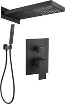 Wesseling & Bos Luxe regendoucheset -Inbouw- Mat zwart - Doucheset- 25cm- Stortdouche- Complete doucheset - Handdouche