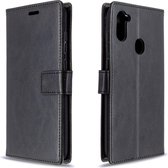 Voor Galaxy A11 Crazy Horse Texture Horizontale Flip Leather Case met houder & kaartsleuven & portemonnee & fotolijst (zwart)