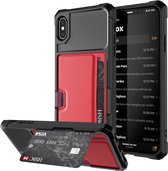 Schokbestendige magnetische pc-hoes voor iPhone XS / X, met kaartsleuf (rood)