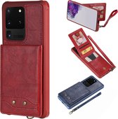 Voor Galaxy S20 Ultra Vertical Flip schokbestendig lederen beschermhoes met kort touw, ondersteuningskaartsleuven en beugel & fotohouder en portemonnee functie (rood)