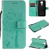 Voor Xiaomi Redmi Note 9 Tree & Cat reliÃ«fpatroon Horizontale flip lederen tas met houder & kaartsleuven & portemonnee & lanyard (groen)