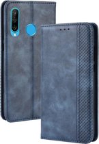 Magnetische gesp Retro Crazy Horse Texture Horizontale Flip Leather Case voor Huawei Enjoy 9s (P Smart + 2019), met houder & kaartsleuven & fotolijst (blauw)