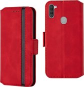 Voor Galaxy A11 vintage matte olierand horizontale flip lederen tas met beugel en kaartsleuven (rood)