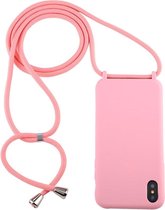 Voor iPhone XS / X Candy Color TPU beschermhoes met draagkoord (roze)