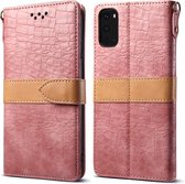 Voor Galaxy S20 Splicing Color Crocodile Texture PU Horizontal Flip Leather Case met portemonnee & houder & kaartsleuven & lanyard (roze)