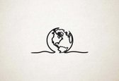 Wanddecoratie - Globe Wereldkaart - M - 41x87cm - Zwart - muurdecoratie - Line Art