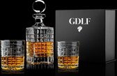 GDLF® Handgemaakte Kristallen Whiskey Karaf Set LUX in een Prachtige Geschenkdoos | Whiskey Set | HANDMADE IN ITALIE | 1 Whiskey Karaf & 2 Whiskey glazen inclusief Certificaat | Ca