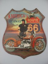 Metalen wandbord - Route 66 America's Highway - Vintage wanddecoratie - 75 cm hoog