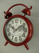 Klok - Wekker vormig, rode klok - Wereldbol - 33 cm hoog