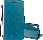Reliëf vlinderpatroon horizontaal flip lederen tas met kaartsleuf & houder & portemonnee & draagriem voor iPhone XR (blauw)