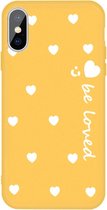 Voor iPhone XS / X lachend gezicht Meerdere Love-hearts patroon kleurrijke frosted TPU telefoon beschermhoes (geel)