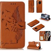 Voor huawei mate 30 veerpatroon litchi textuur horizontale flip lederen tas met houder en portemonnee en kaartsleuven (bruin)